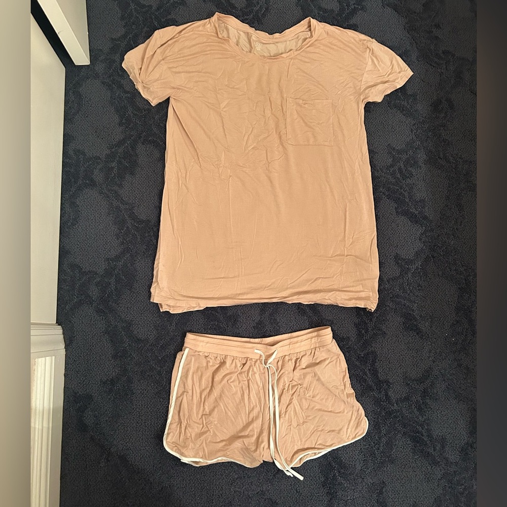 Gap Modal Pink Short Sleeve Tunic Length Top and Short Pajama Set